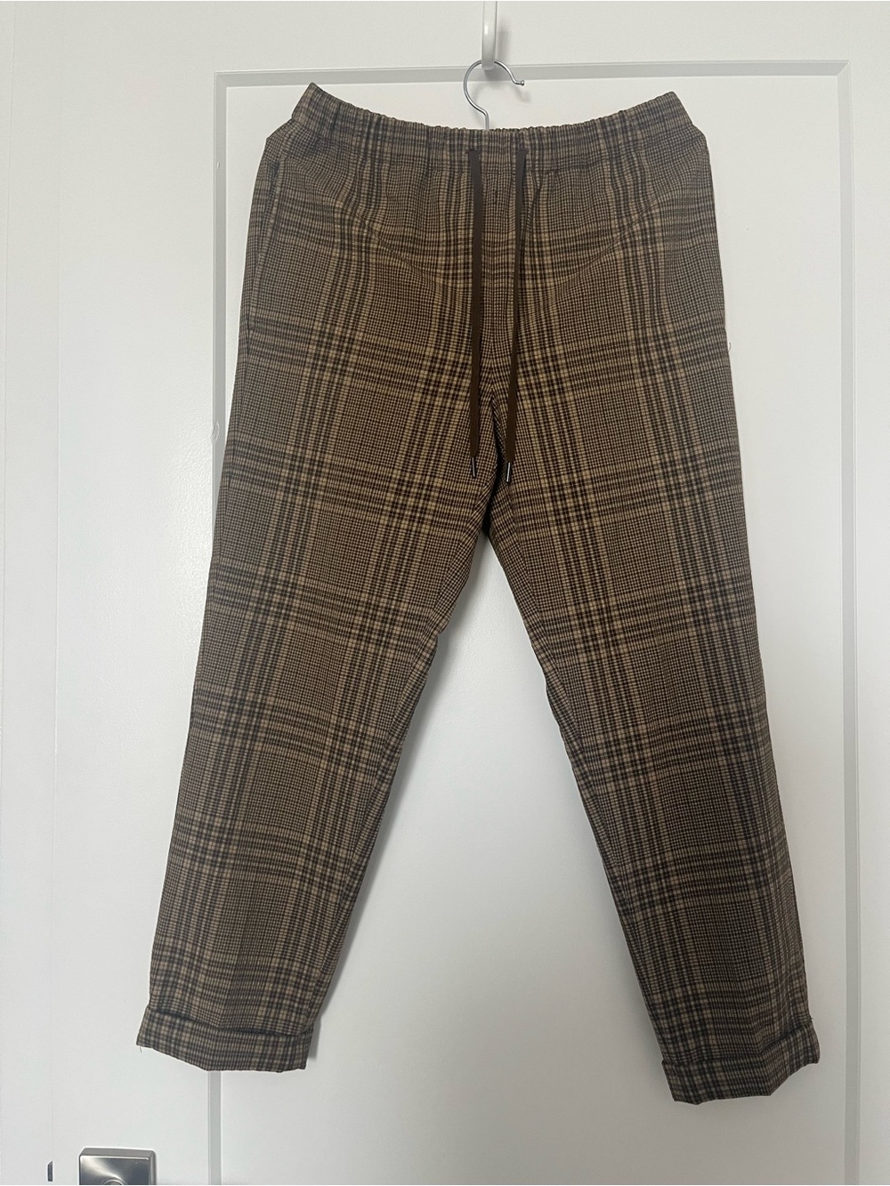 Women’s Brown Plaid Casual Drawstring Pants